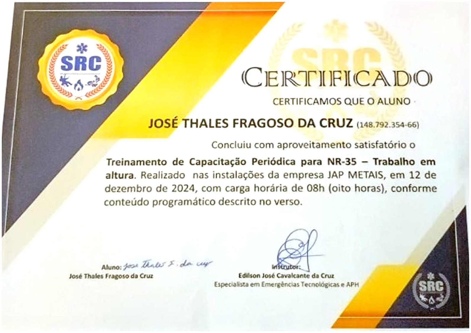 Certificado NR-35 Trabalho em Altura